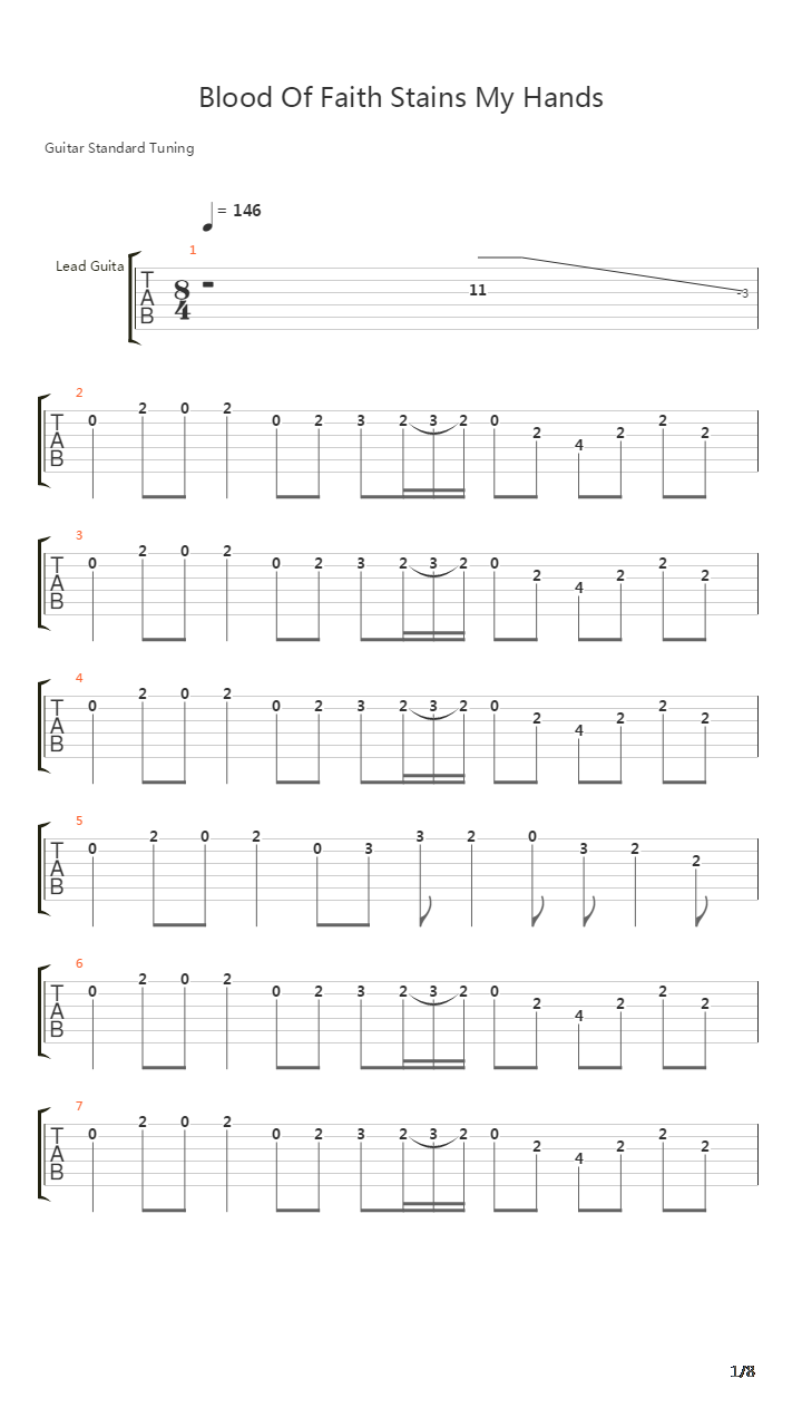 Blood Of Faith Stains My Hands吉他谱