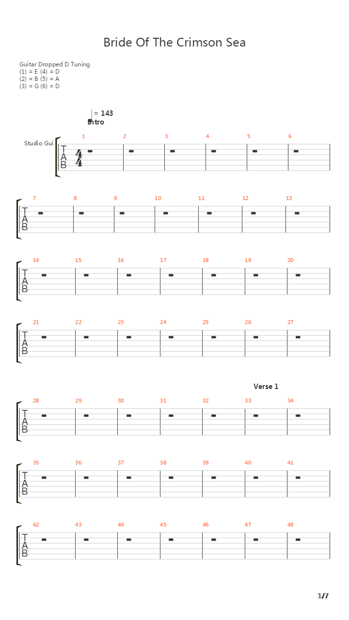 Bride Of The Crimson Sea吉他谱