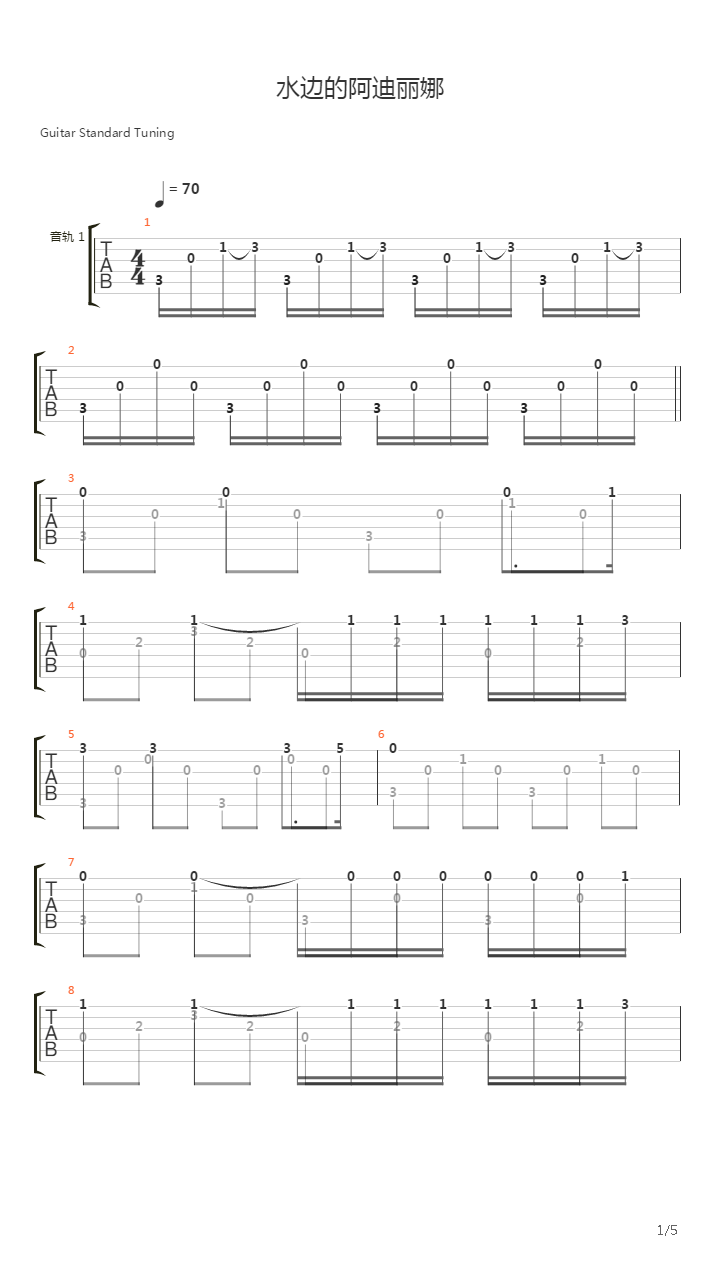 Ballade Pour Adeline(水边的阿狄丽娜)吉他谱