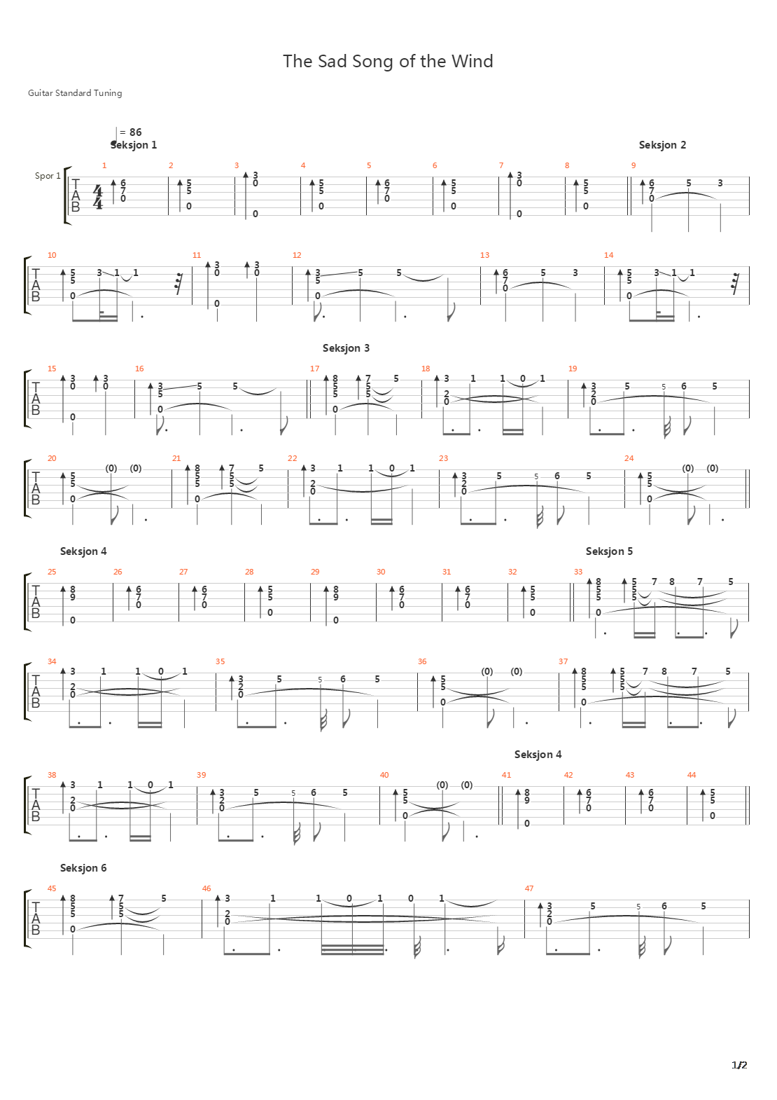 Sad Song Of The Wind吉他谱