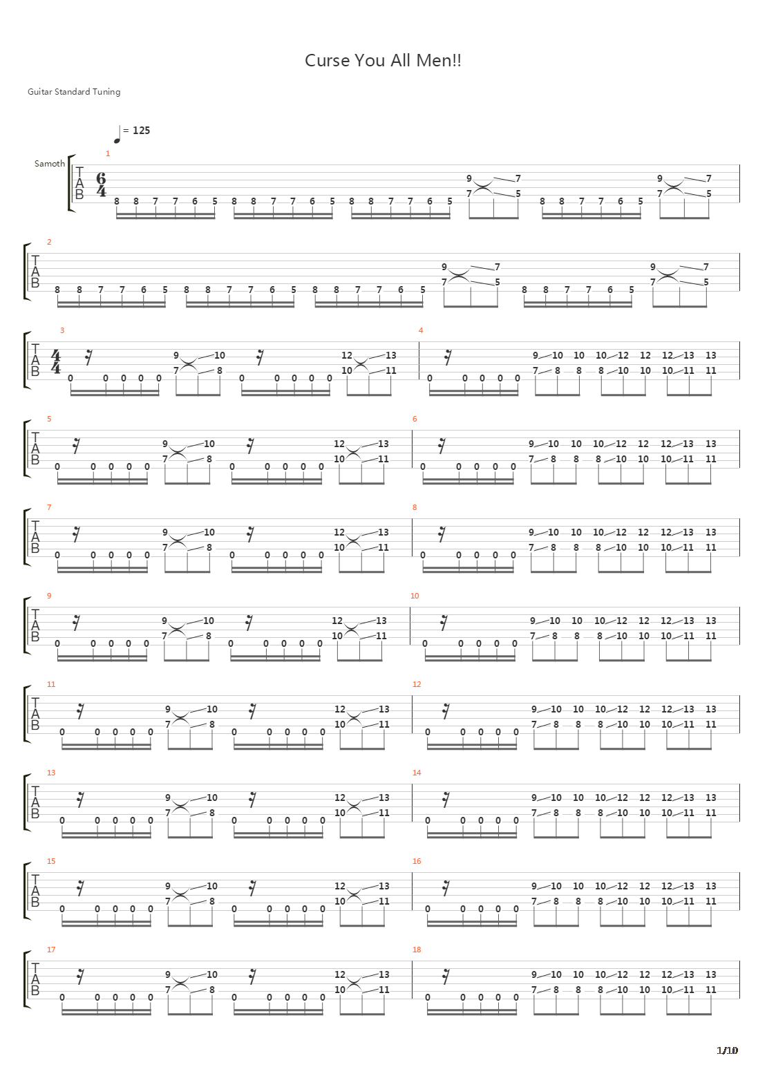 Curse You All Men吉他谱