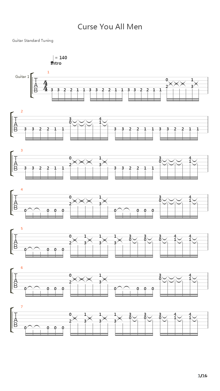 Curse You All Men吉他谱