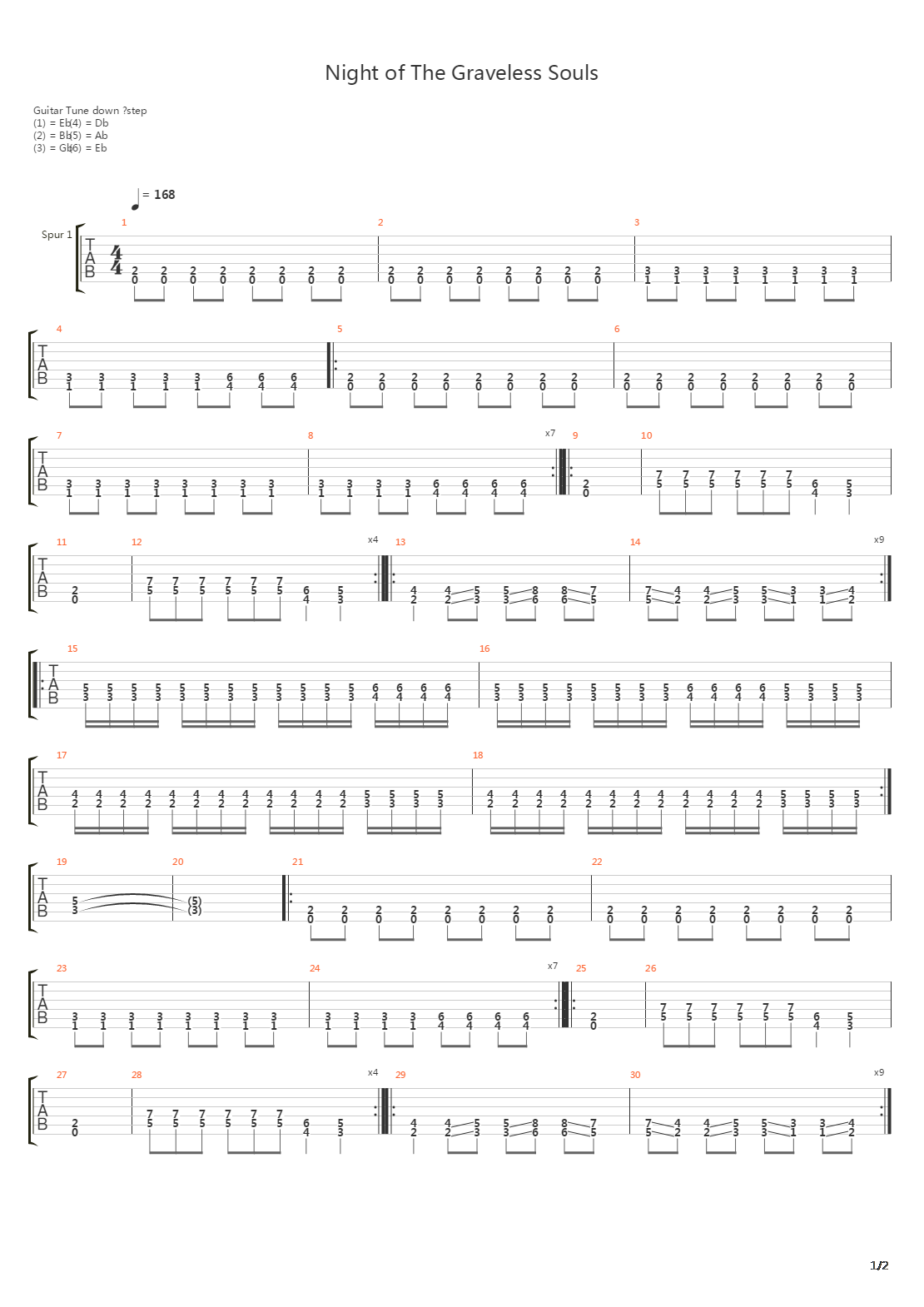 Night Of The Graveless Souls吉他谱