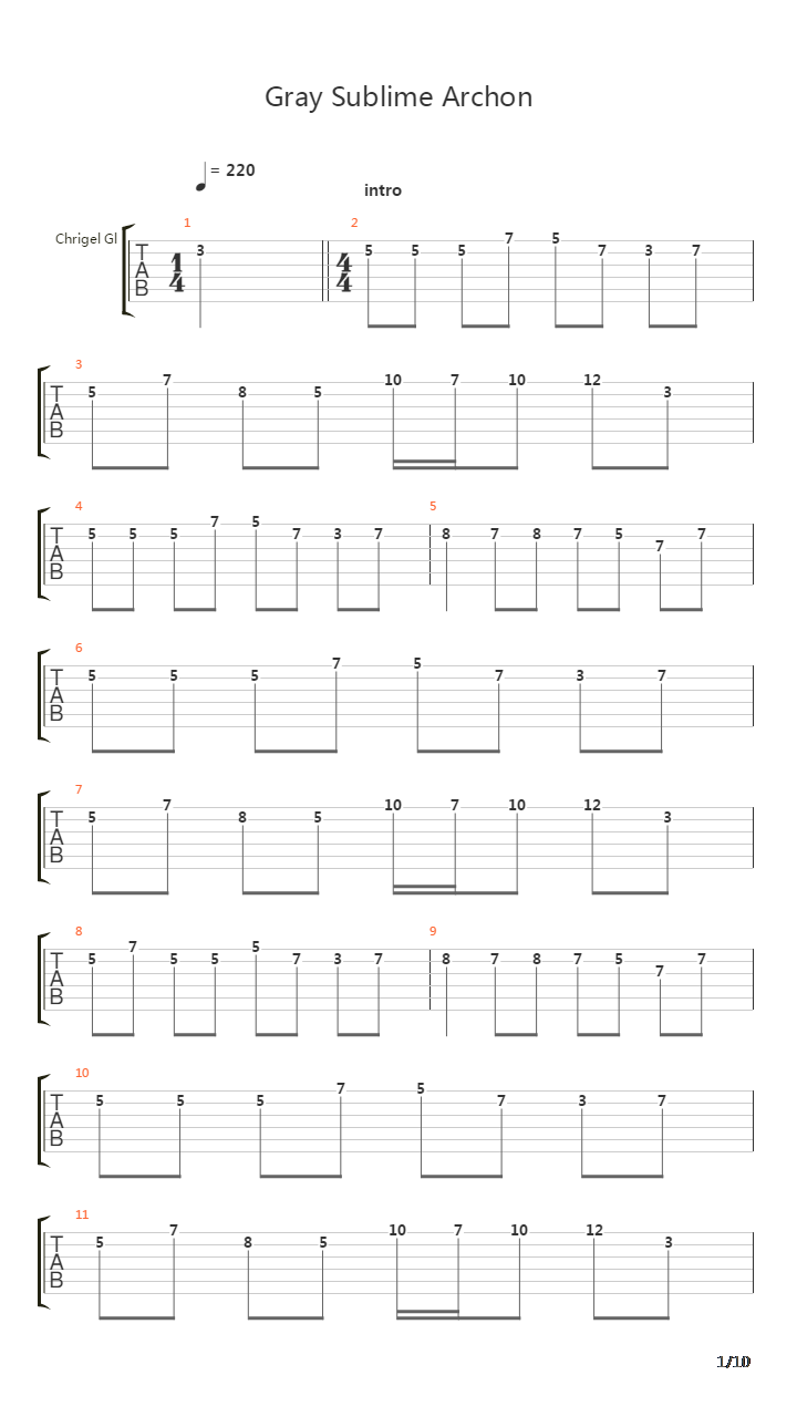 Gray Sublime Archon吉他谱
