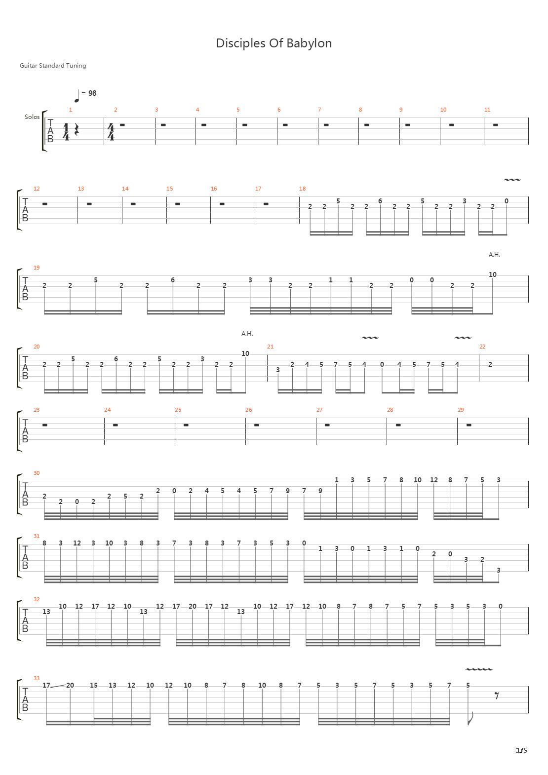 Disciples Of Babylon吉他谱