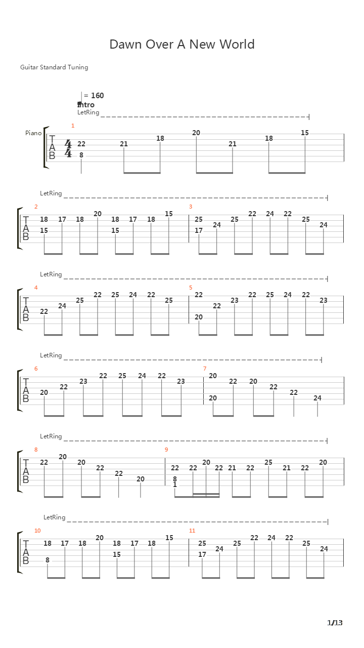 Dawn Over A New World吉他谱