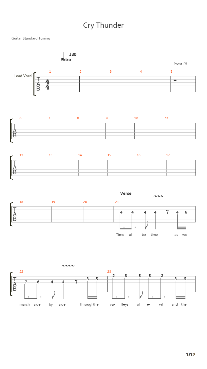 Cry Thunder吉他谱