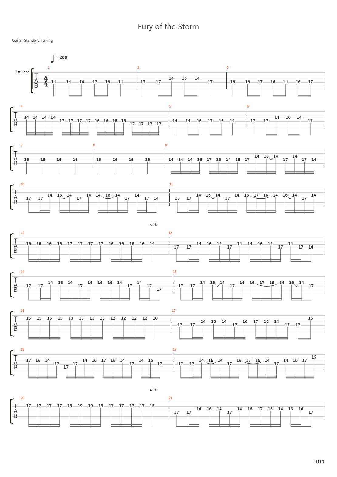 Fury Of The Storm吉他谱