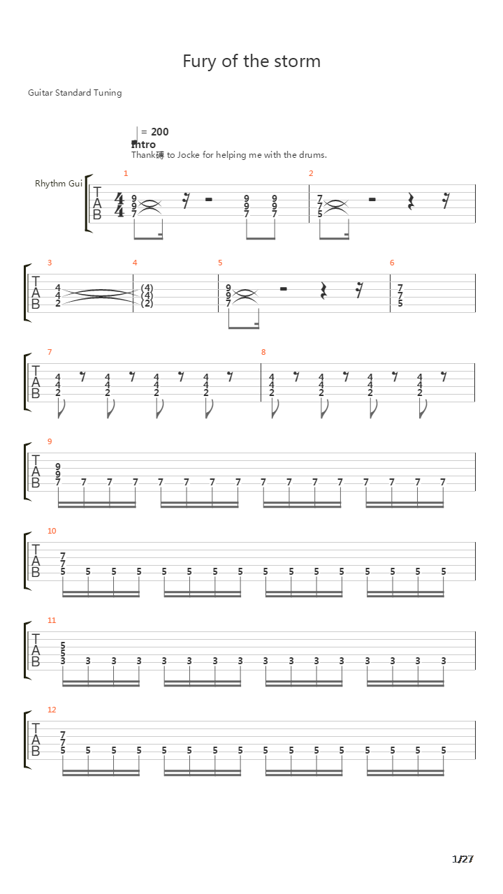 Fury Of The Storm吉他谱