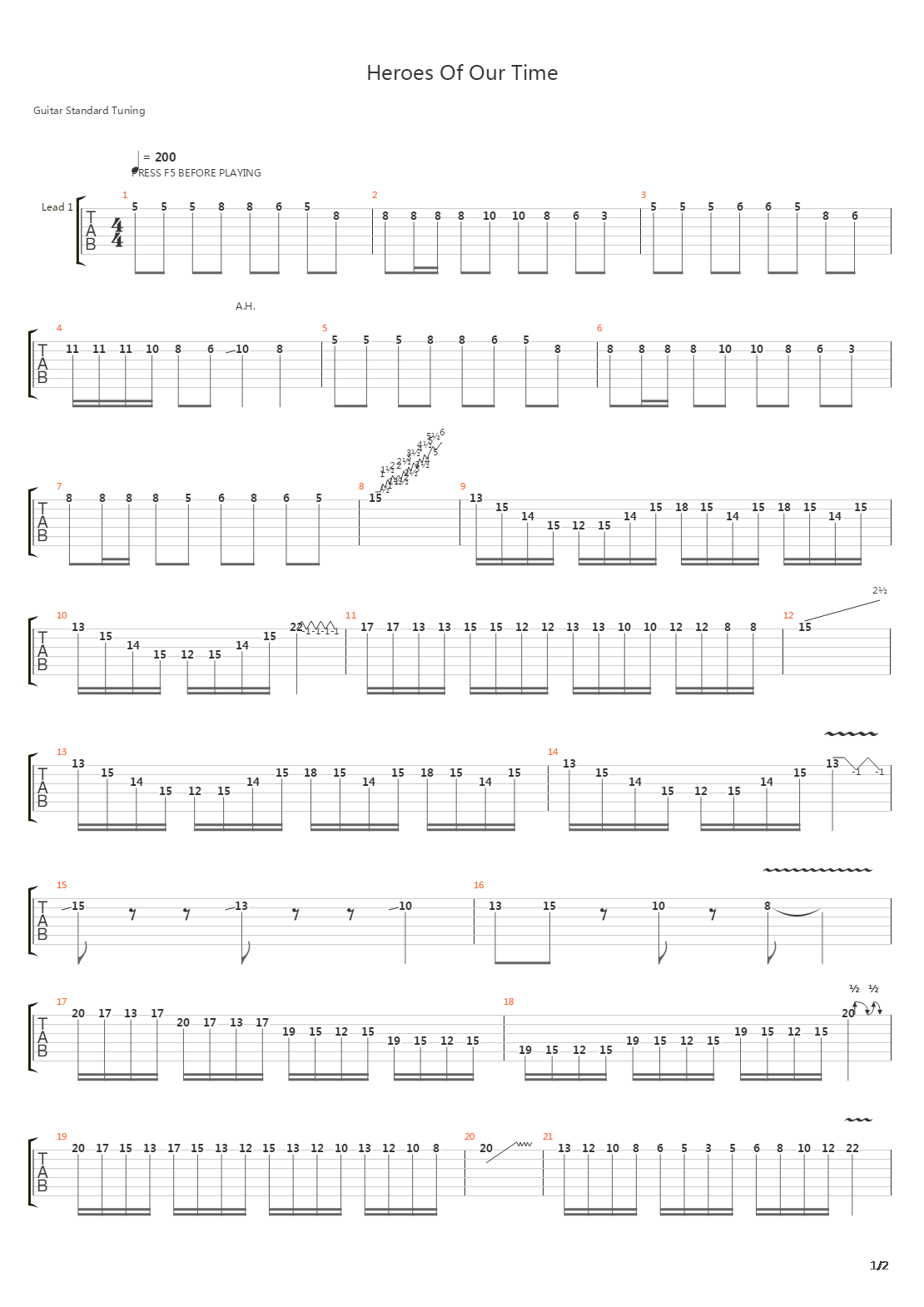 Heroes Of Our Time吉他谱