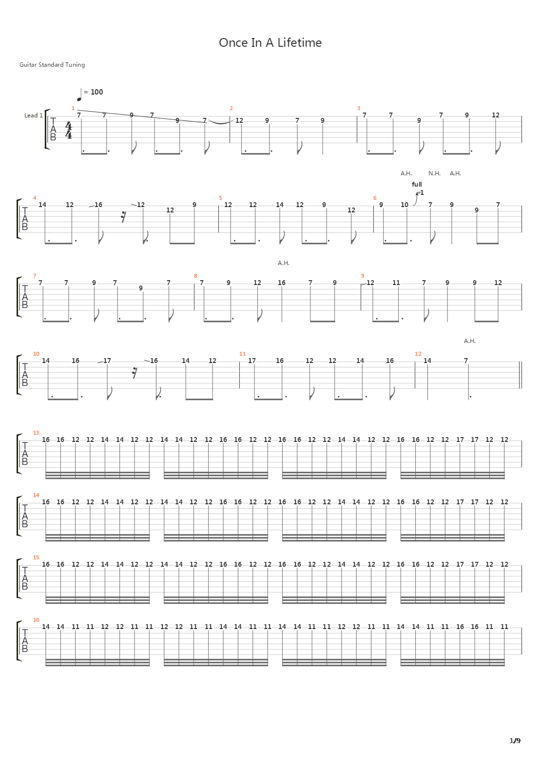 Once In A Lifetime吉他谱