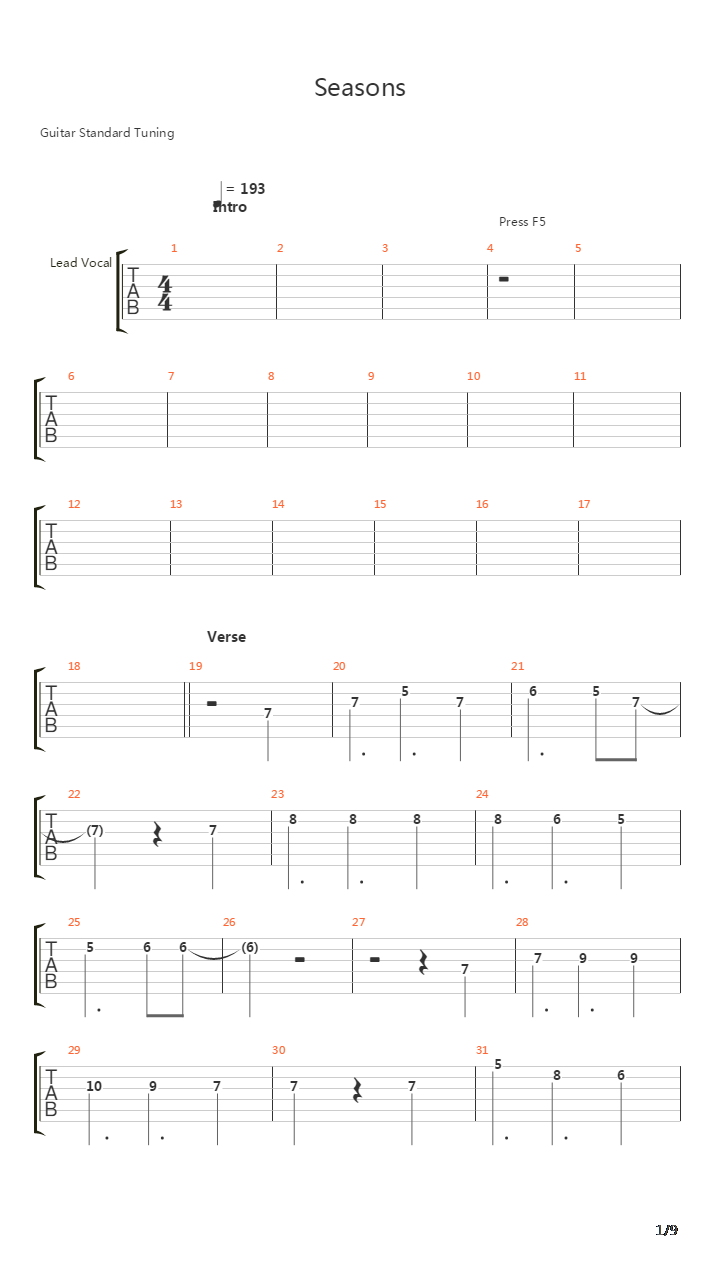 Seasons吉他谱