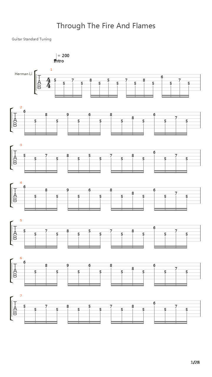 Through The Fire And Flames吉他谱
