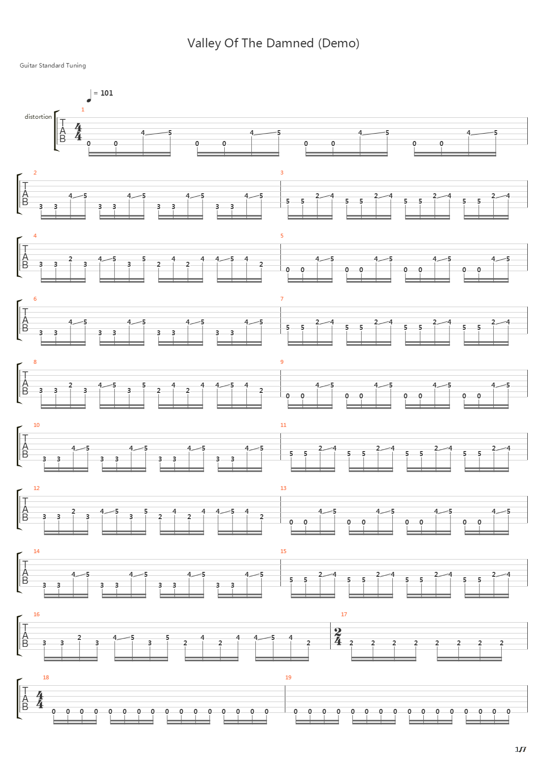 Valley Of The Damned吉他谱