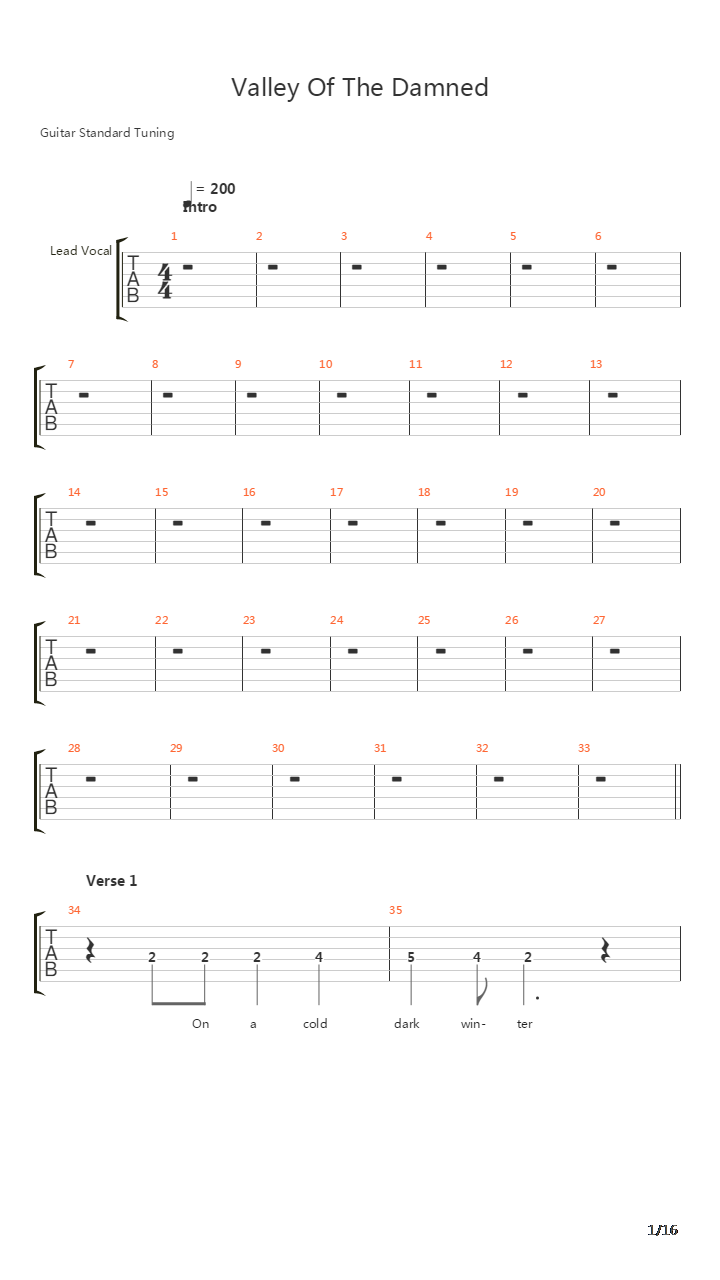 Valley Of The Damned吉他谱