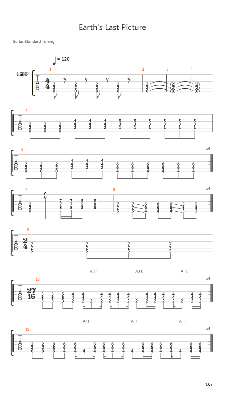 Earths Last Picture吉他谱
