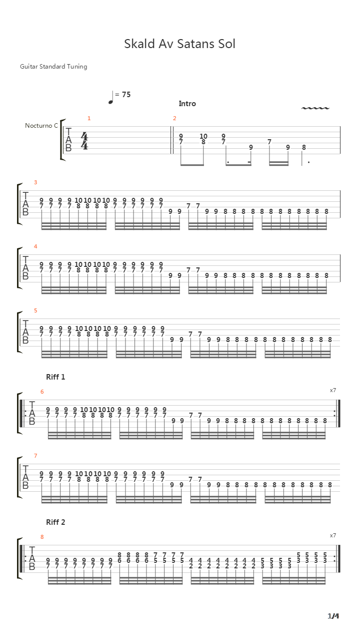 Skald Av Satans Sol吉他谱