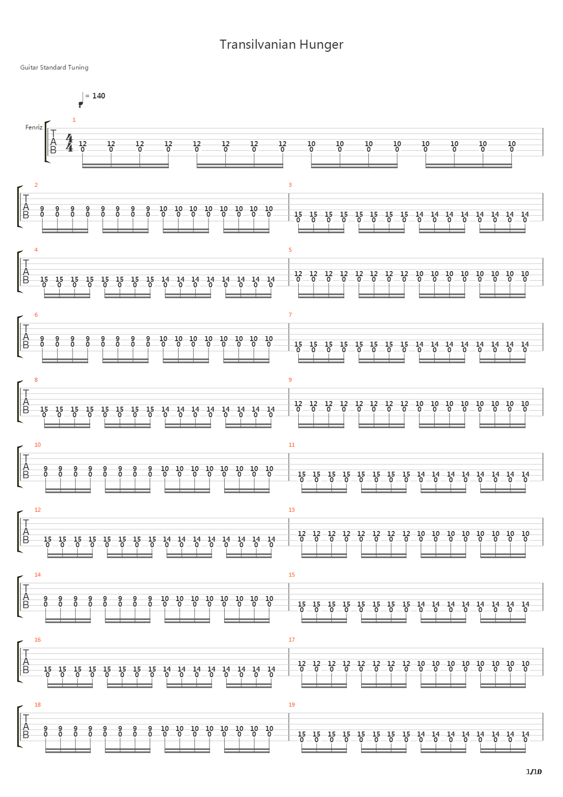 Transilvanian Hunger吉他谱