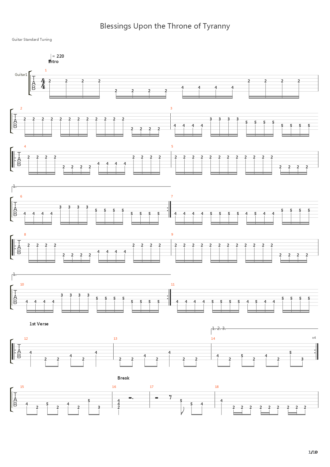Blessing Upon The Throne Of Tyranny吉他谱