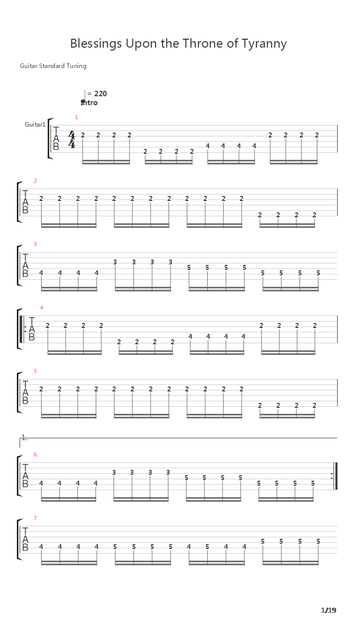 Blessing Upon The Throne Of Tyranny吉他谱