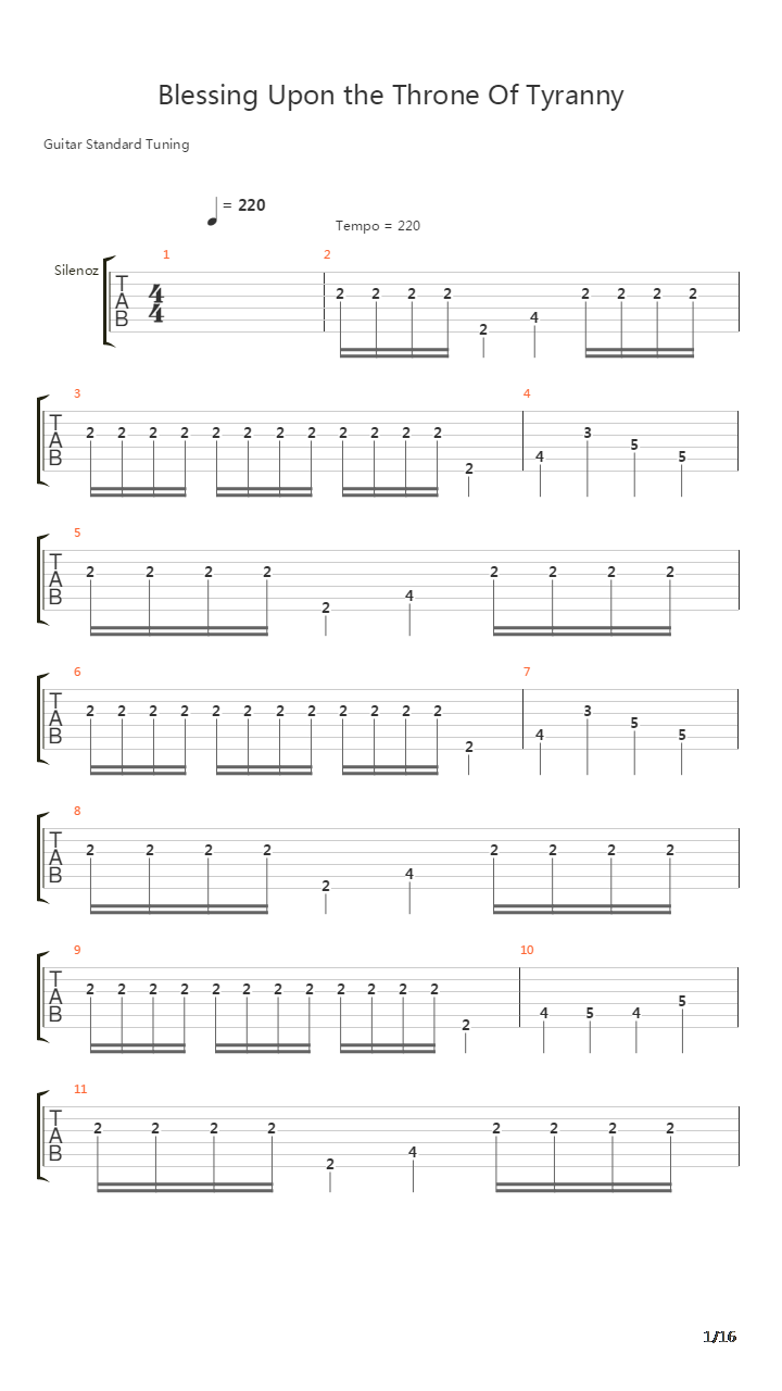 Blessing Upon The Throne Of Tyranny吉他谱