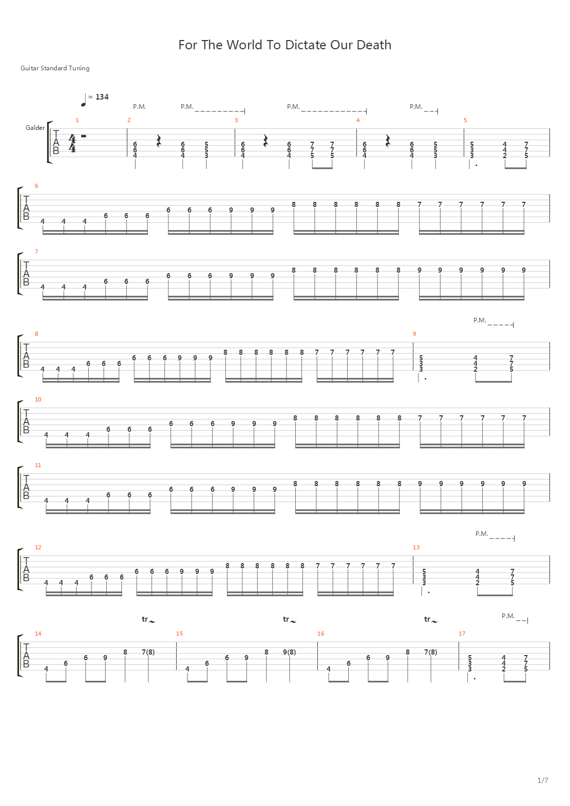 For The World To Dictate Our Death吉他谱