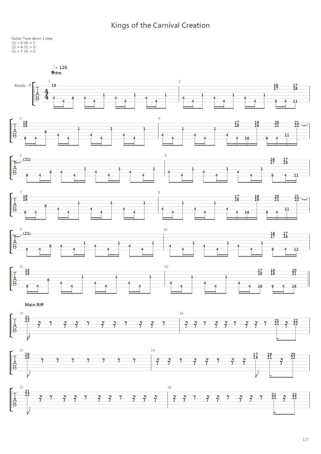 Kings Of The Carnival Creation吉他谱