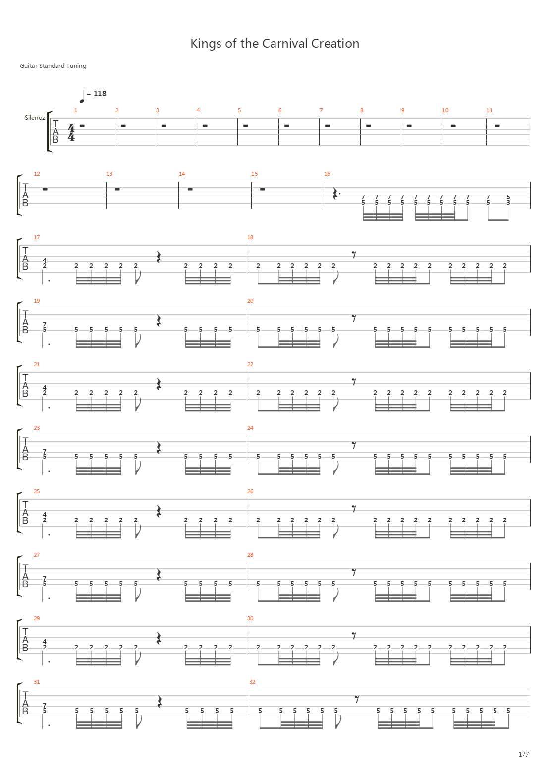 Kings Of The Carnival Creation吉他谱