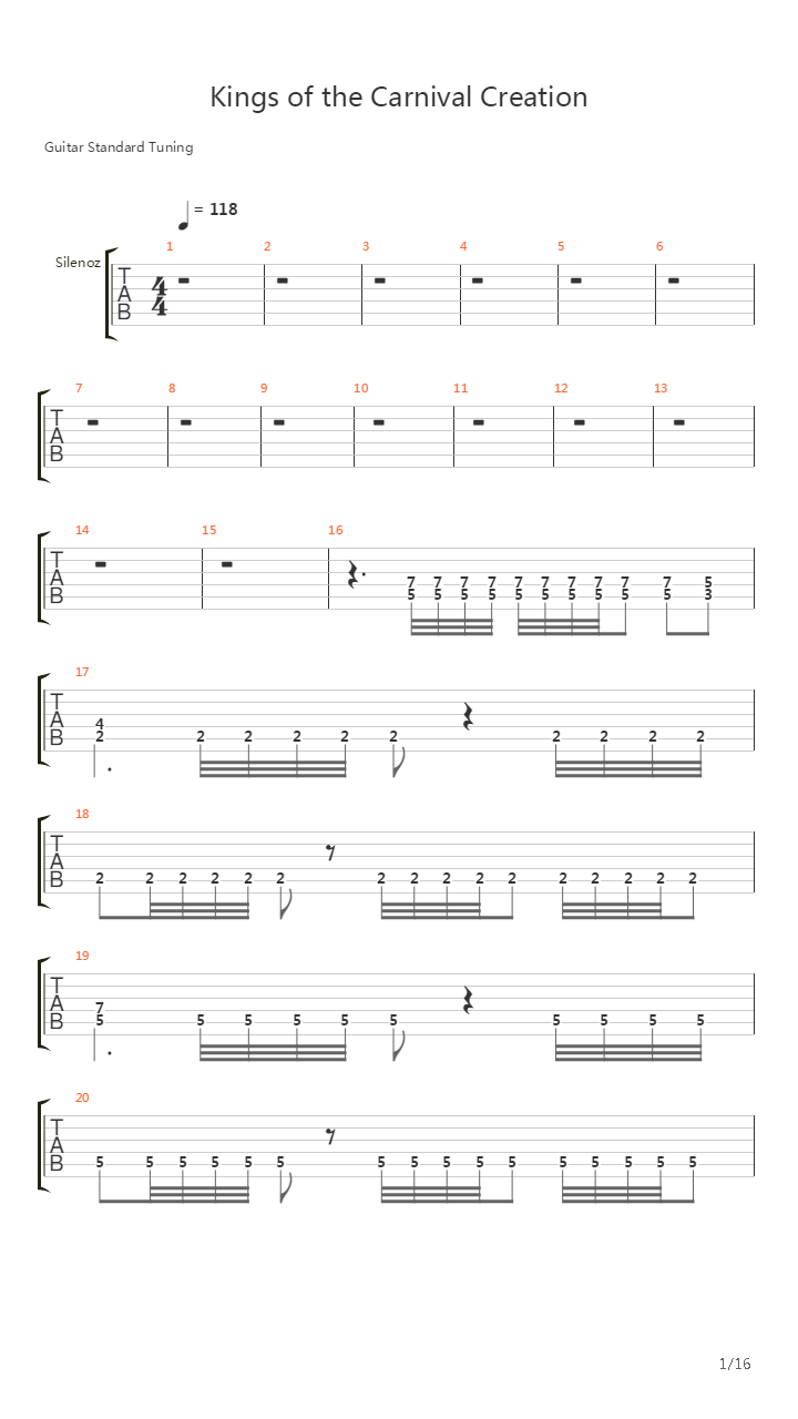 Kings Of The Carnival Creation吉他谱