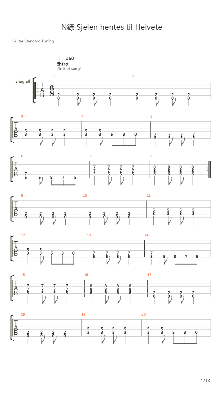 Nr Sjelen Hentes Til Helvete吉他谱