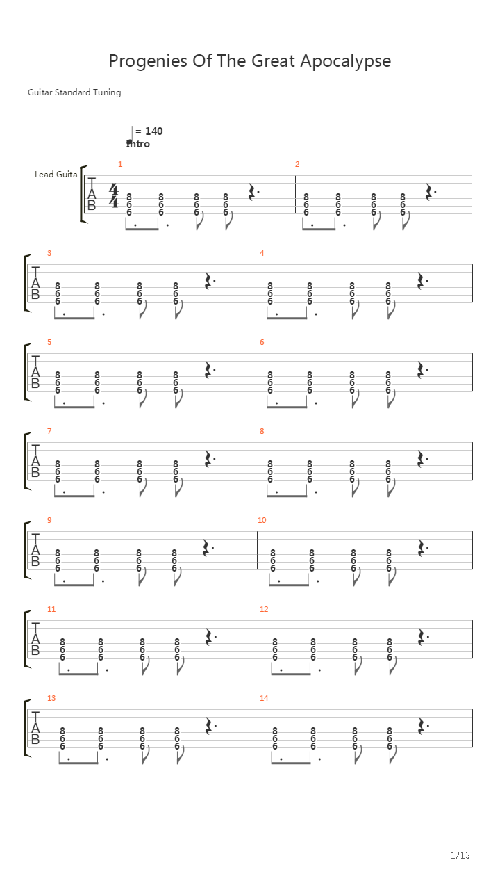 Progenies Of The Great Apocalypse吉他谱