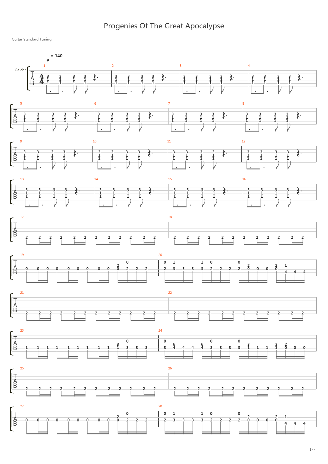 Progenies Of The Great Apocalypse吉他谱