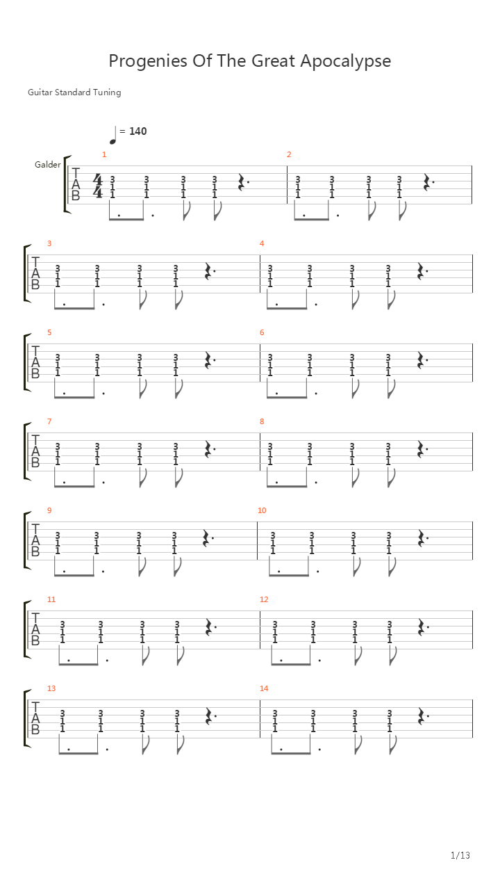Progenies Of The Great Apocalypse吉他谱