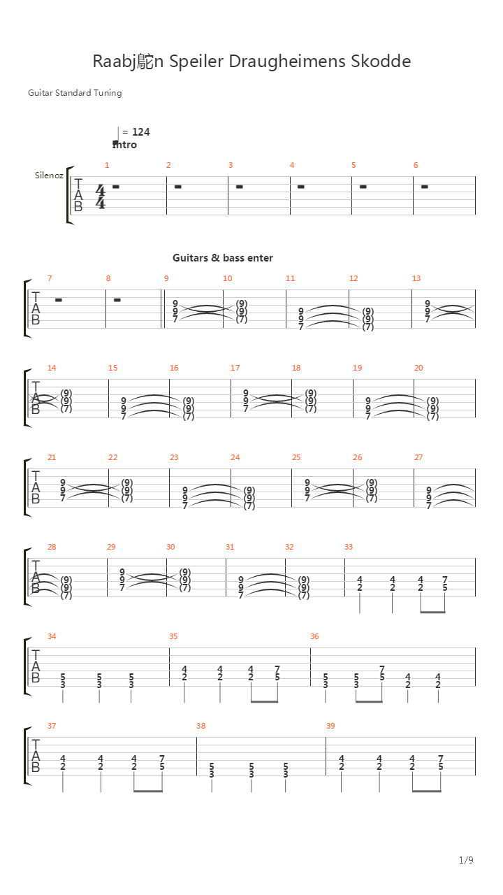 Raabjorn Speiler Draugheimens Skodde吉他谱