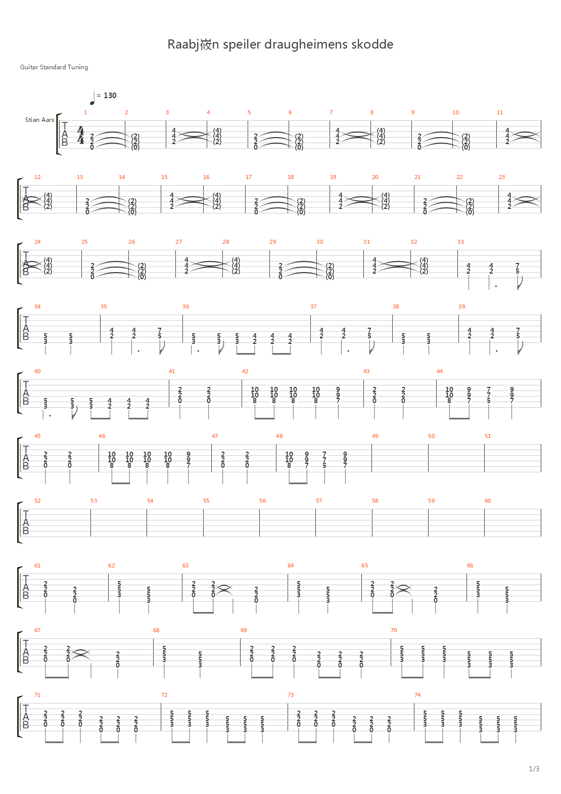 Raabjorn Speiler Draugheimens Skodde吉他谱