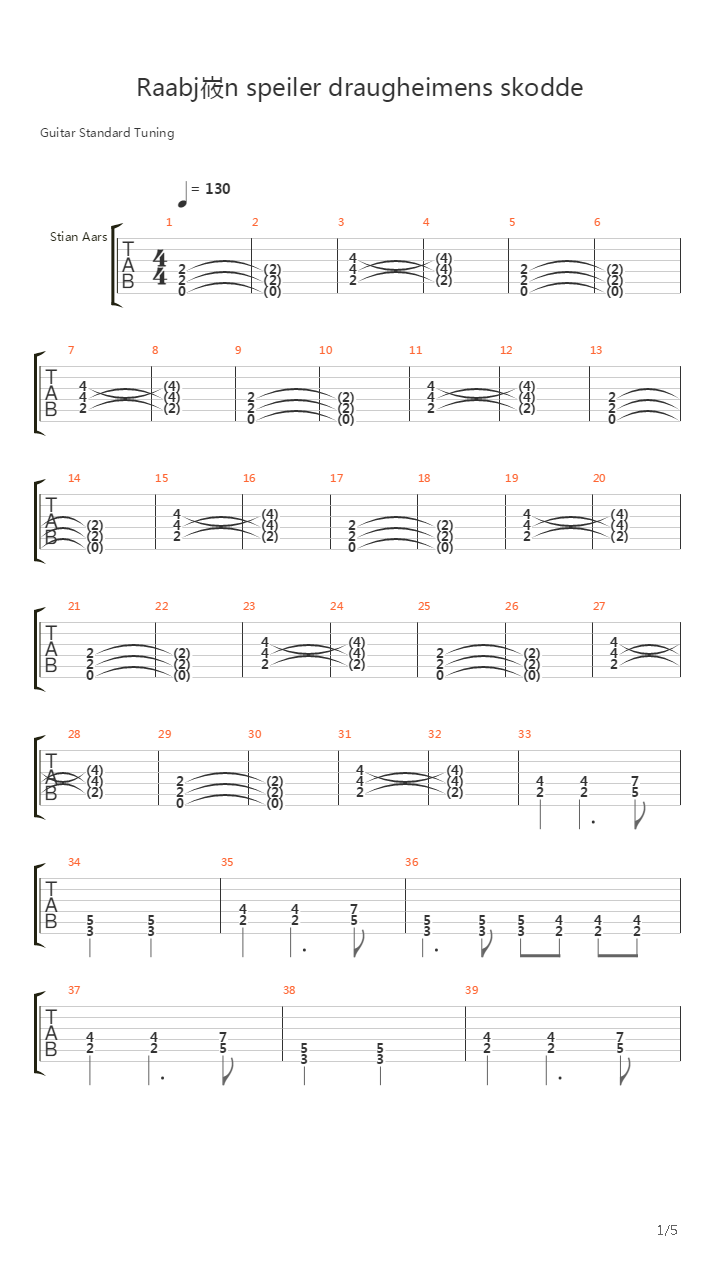 Raabjorn Speiler Draugheimens Skodde吉他谱