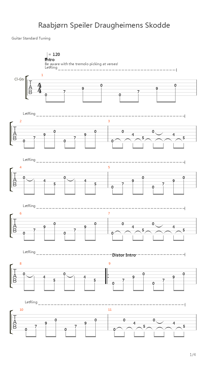 Raabjrn Speiler Draugheimens Skodde吉他谱