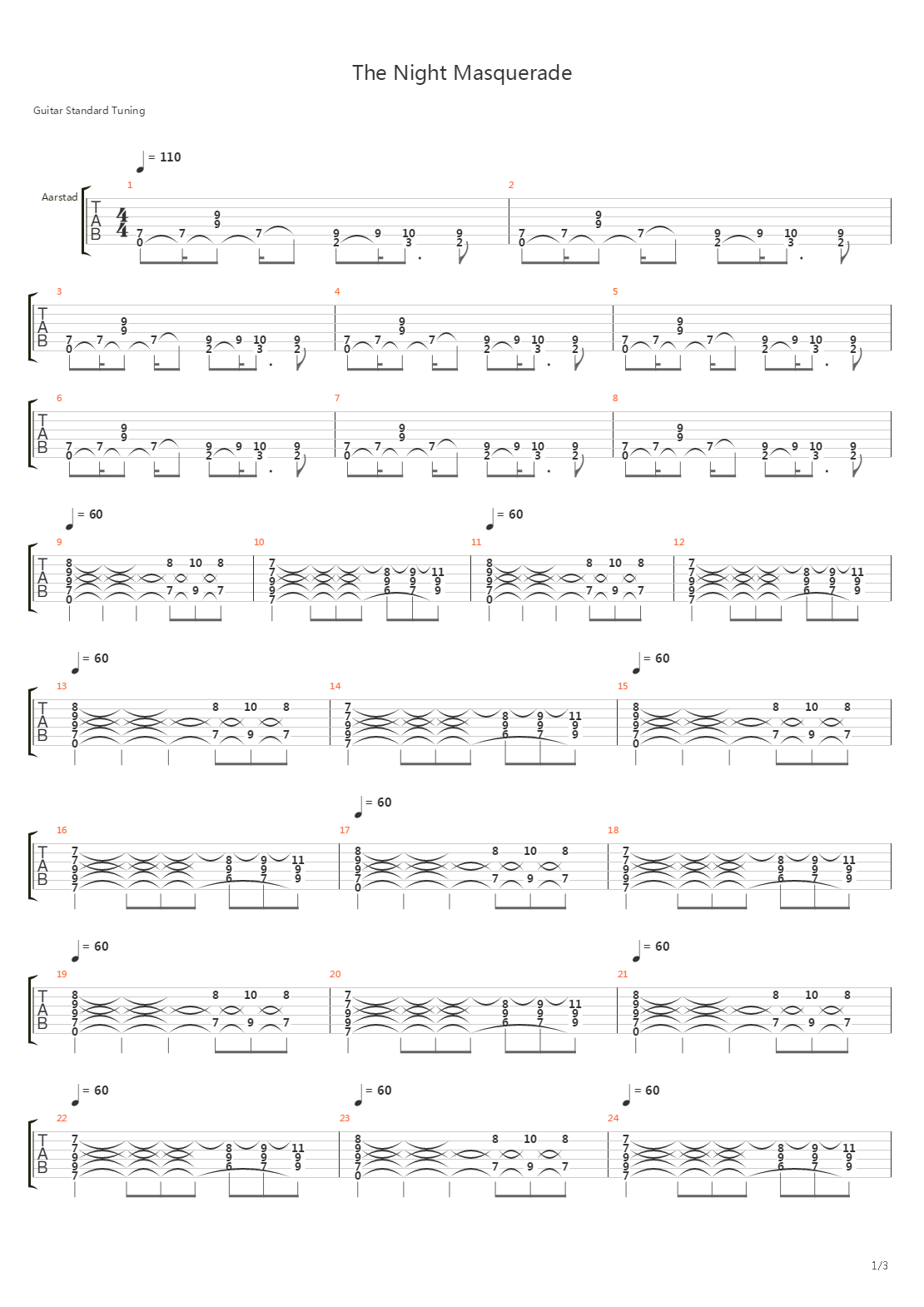 The Night Masquerade吉他谱