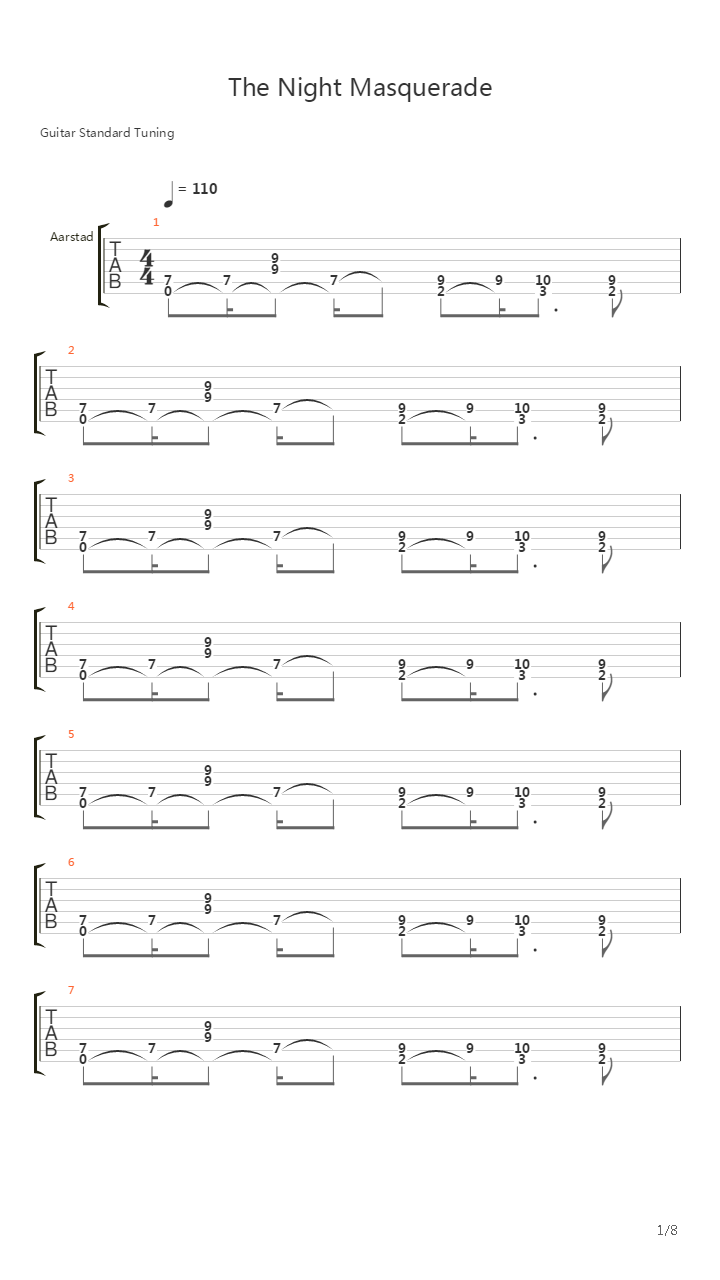 The Night Masquerade吉他谱