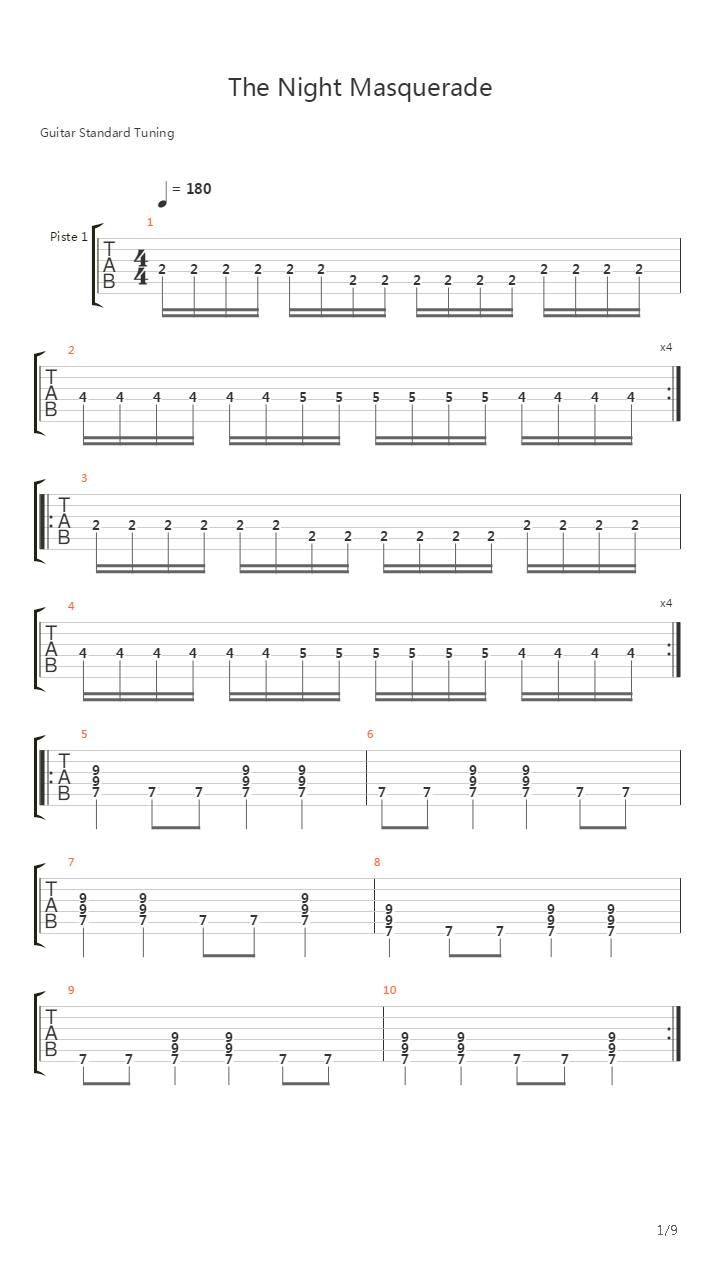 The Night Masquerade吉他谱