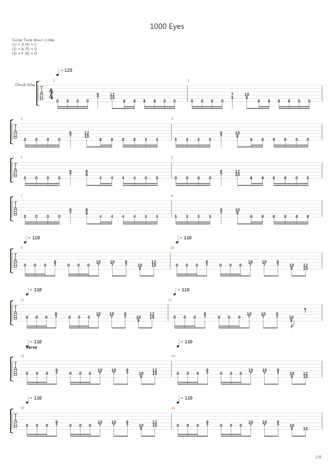 1 000 Eyes吉他谱