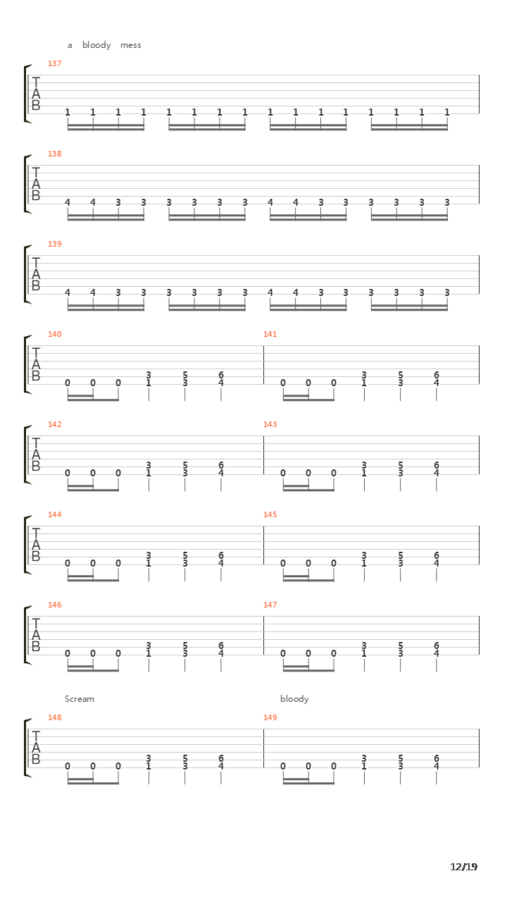 Scream Bloody Gore吉他谱
