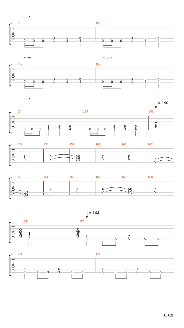 Scream Bloody Gore吉他谱