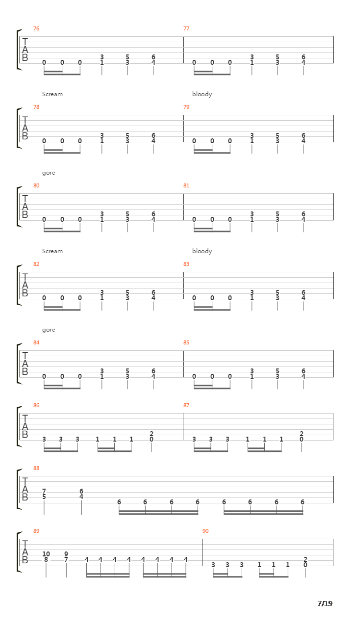 Scream Bloody Gore吉他谱