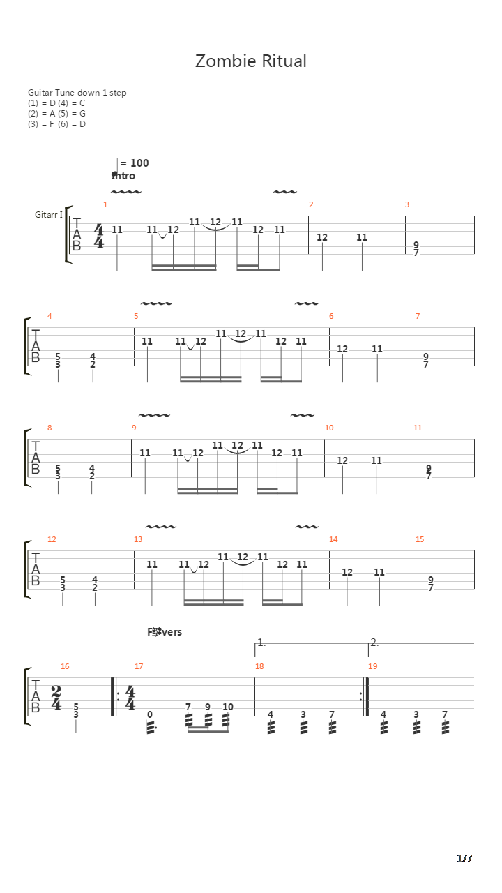 Zombie Ritual吉他谱