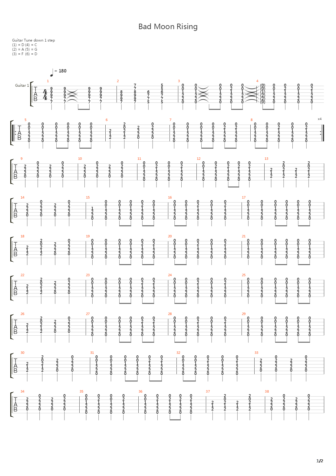 Bad Moon Rising吉他谱
