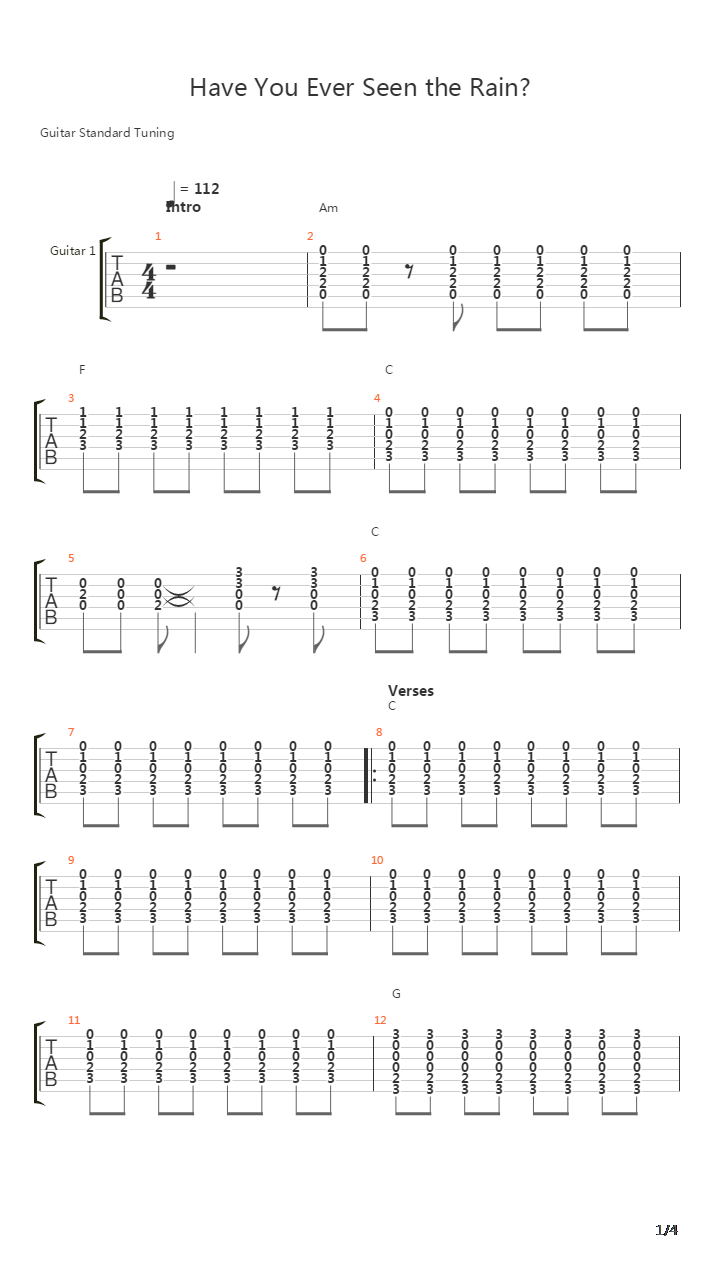 Have You Ever Seen The Rain吉他谱