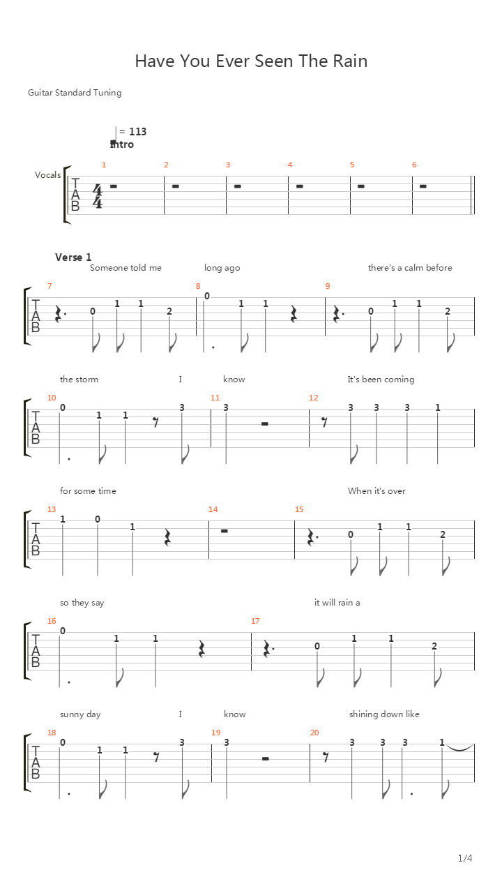 Have You Ever Seen The Rain吉他谱