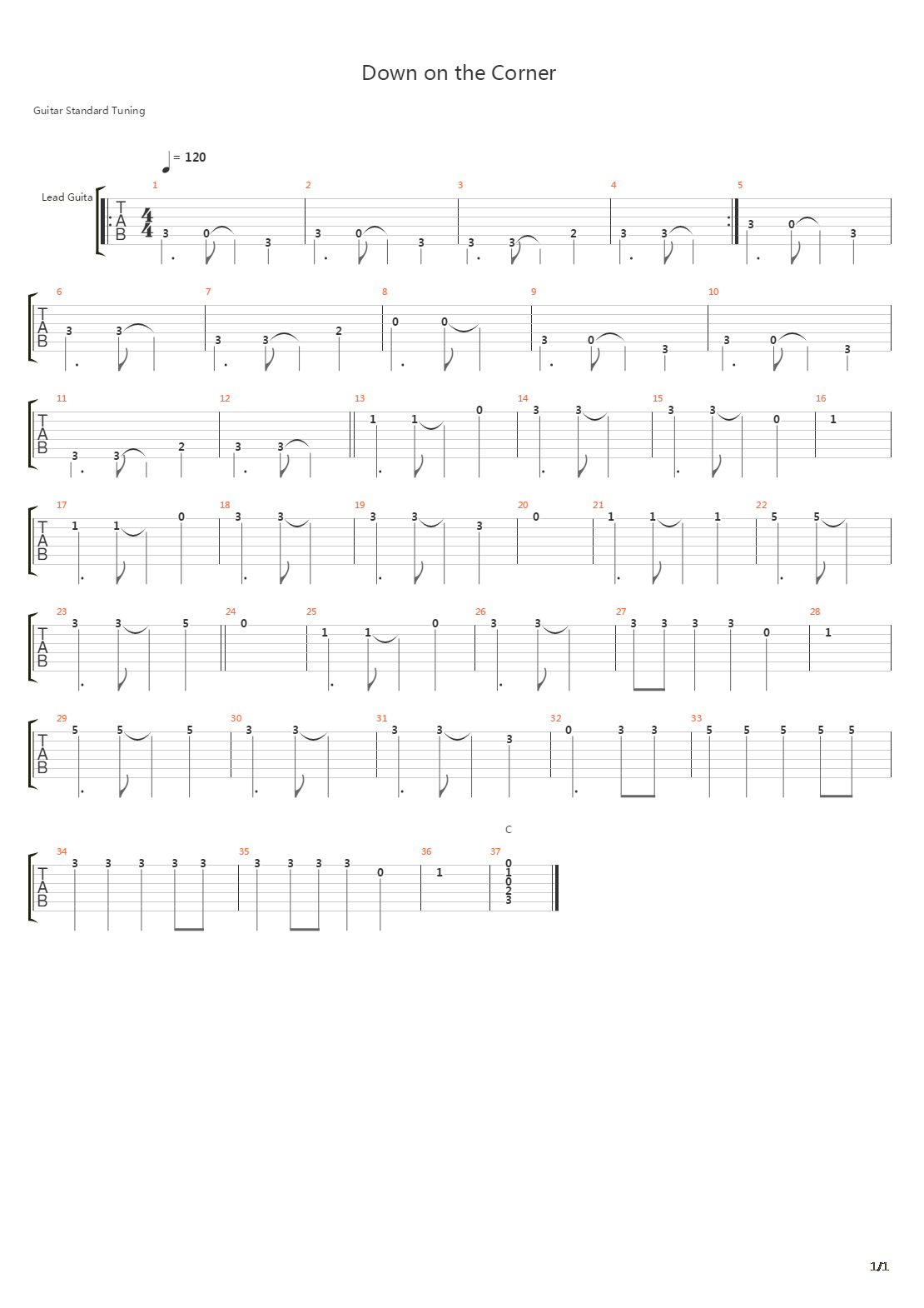 Down On The Corner吉他谱