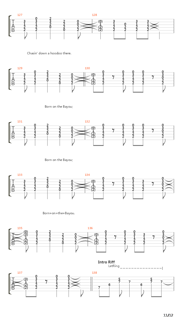 Born On The Bayou吉他谱